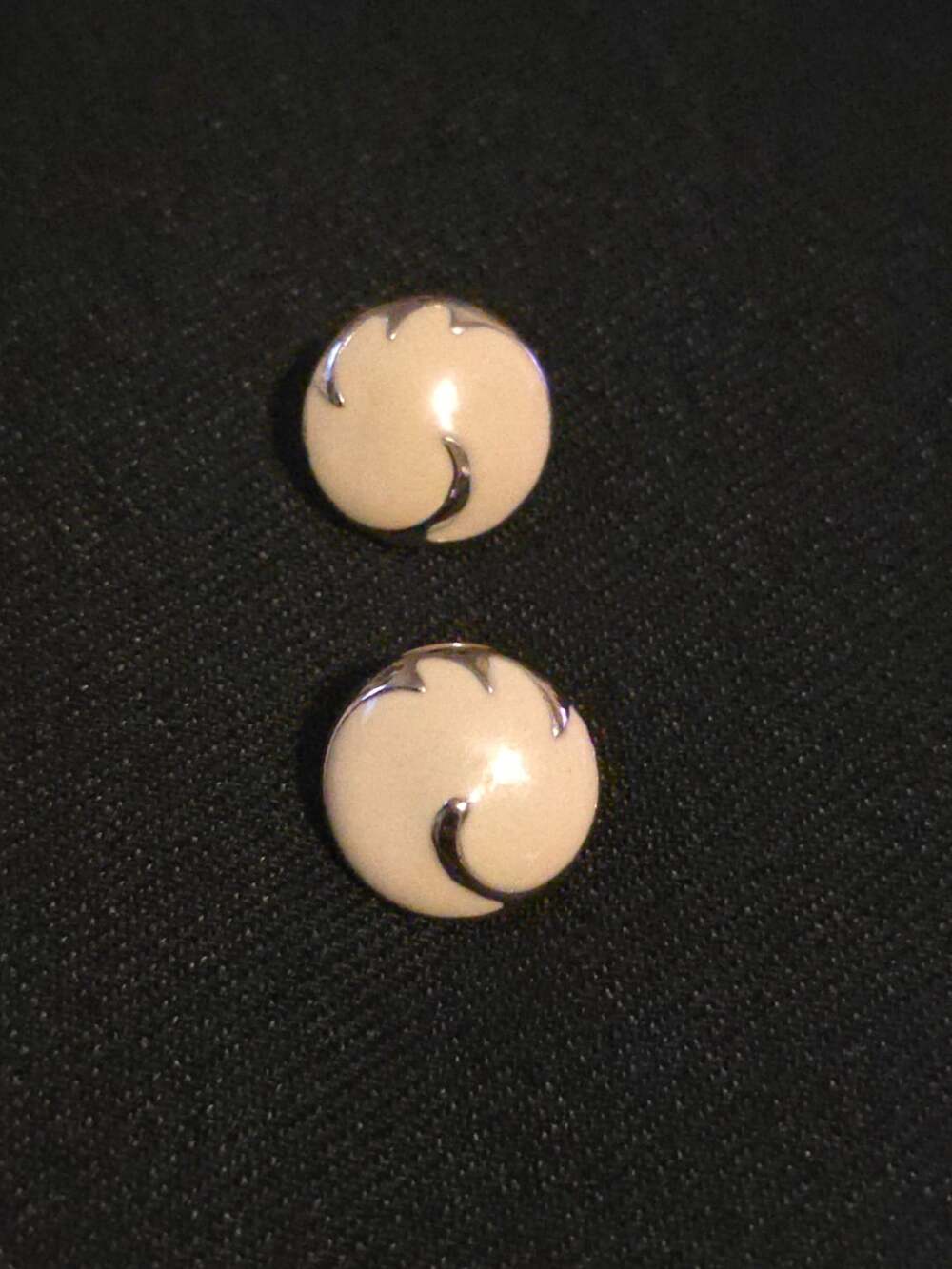 Similar Items to 1980's Round White Enamel Gold Tone Earrings,